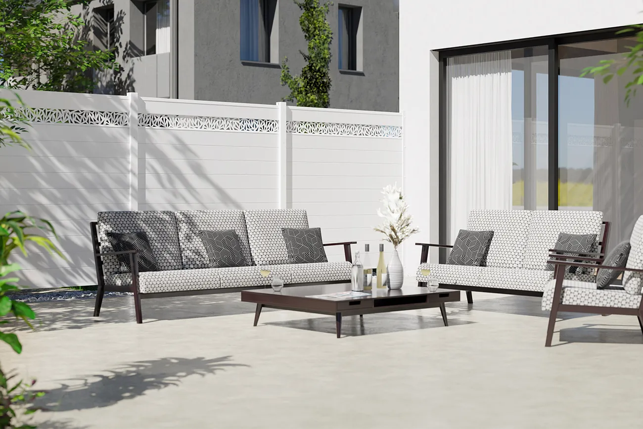 Terraspalissade van aluminium in wit.